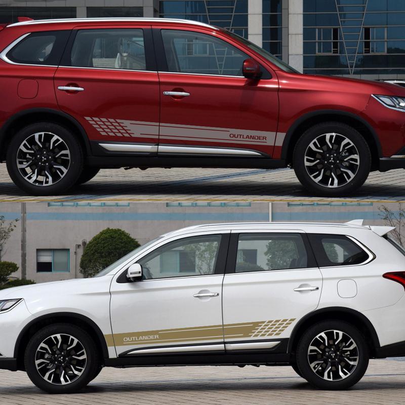 2 STK Bilstyling Dørside Skjørt Striper Vinyl Klistremerker For Mitsubishi Outlander Reflekterende Auto Dekorasjon Dekaler Tilbehør