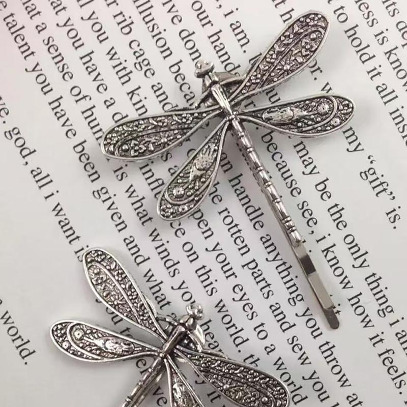 1 Pair Antique Silver Dragonfly Shaped Hair Clips Metal Hair Clips Elegant Side Hair Braids Hair Buns Ladies' Elegant Hair Clips