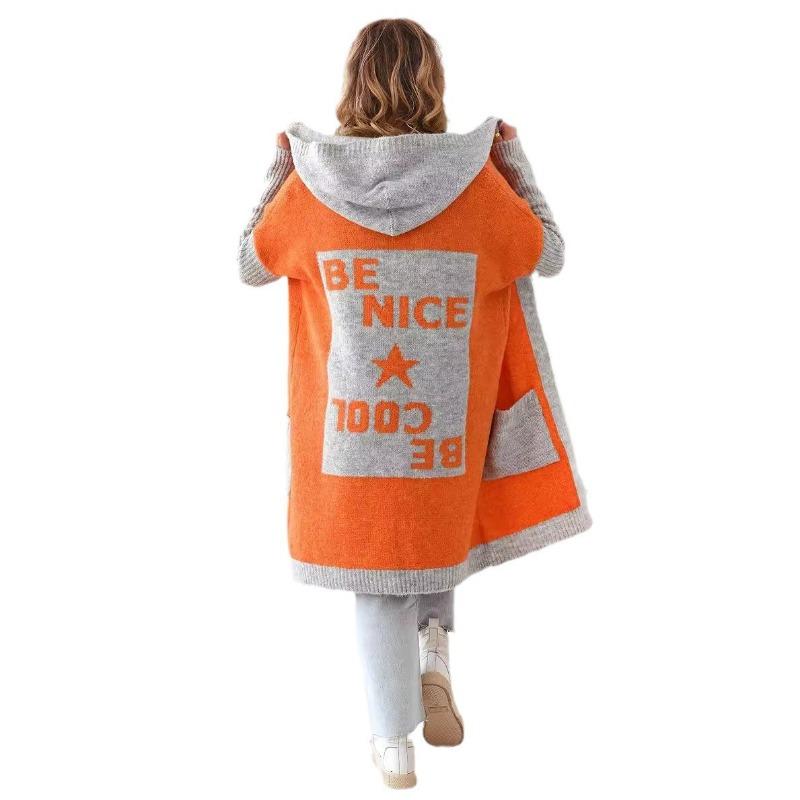 

Осенне-зимний женский вязаный кардиган ленивый свободный джемпер средней длины XL оранжевый