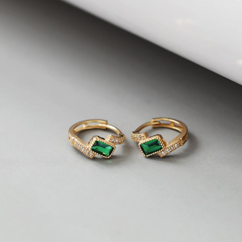 S925 Silver Ear Cuff with Green Diopside and 18K Gold Vermeil Accents, Vintage Style