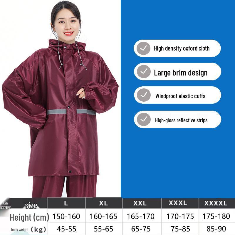 

Непромокальний дорослий дощовик та штани: Водонепроникний, для Велоспорту, Електромобілів та Мотоциклів. XL