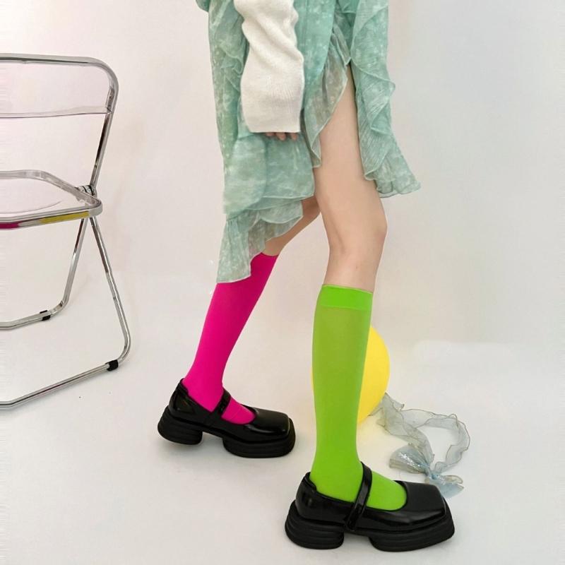 Colorful Calf Socks Velvets Knee High Stockings Lightweight Breathable Knee High Socks Student Girls Middle Tube Socks