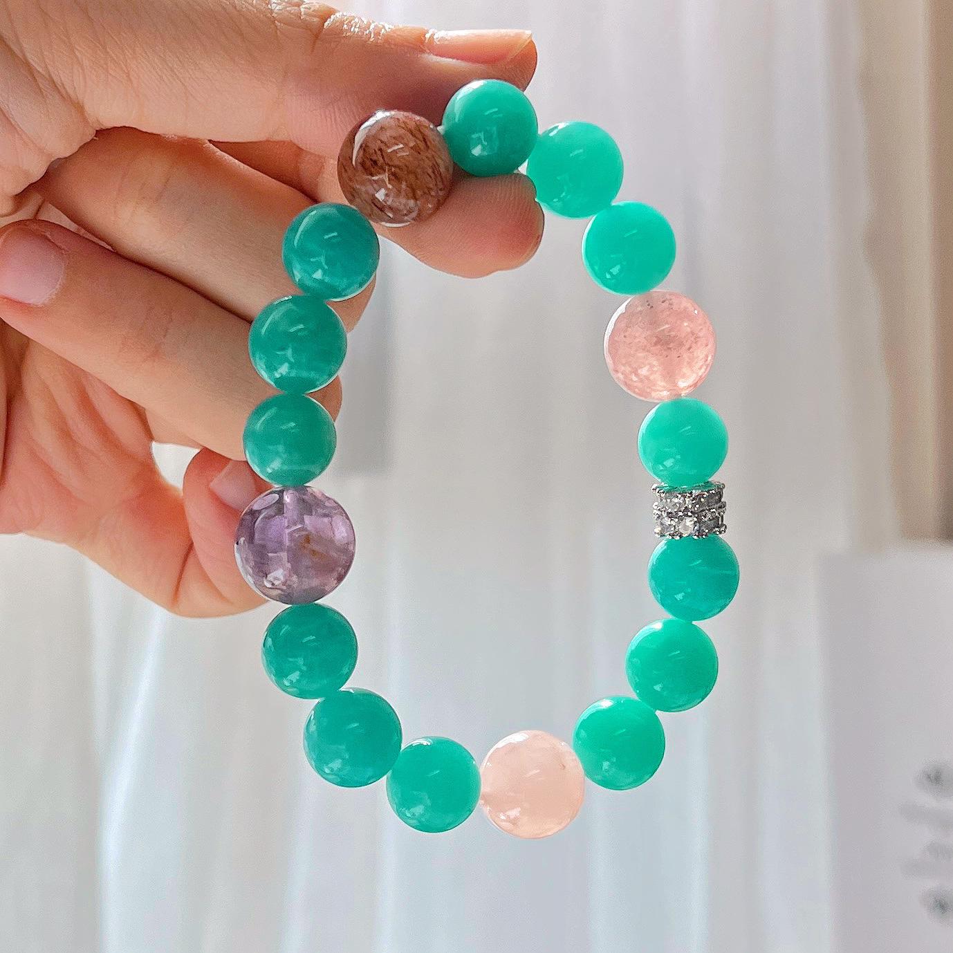 High Quality Natural Tianhe Stone Amethyst Powder Crystal Black Gold Super Strawberry Crystal Bracelet Bracelet.