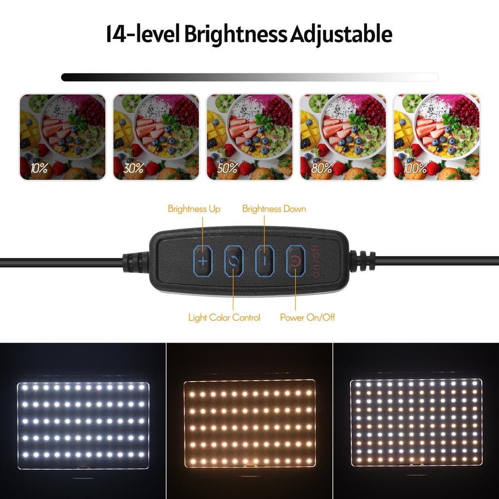 Andoer Luce LED Per Selfie E Video Con Clip - 120 LED, Temperatura Colore Regolabile 2500K-9000K, Batteria 3000mAh