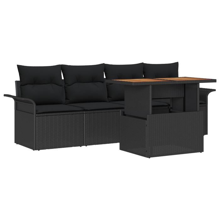 VidaXL Ensemble de canapé de jardin 5 pièces noir rotin acacia 3349267