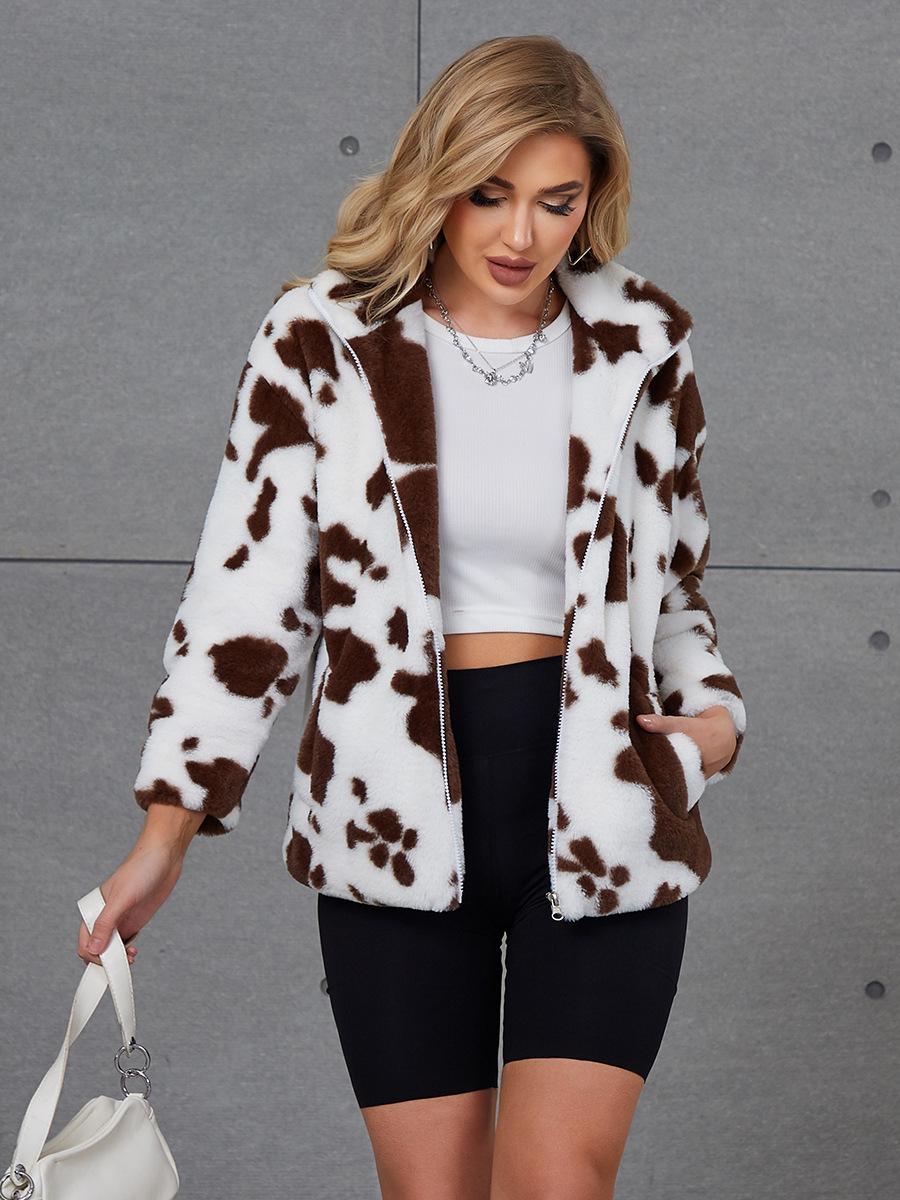

Женская куртка из искусственного меха с принтом коровы в стиле Харадзюку 2XL
