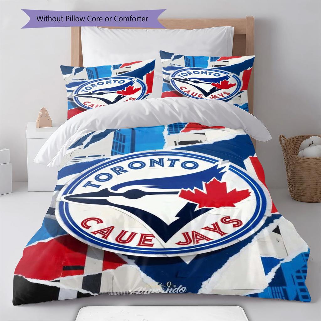 Toronto Blue Jays Pattern Bedding Set Quilt Cover Pillowcase Home Decor Gift (1 * Duvet Cover + 2 * Pillowcase, Without Core)