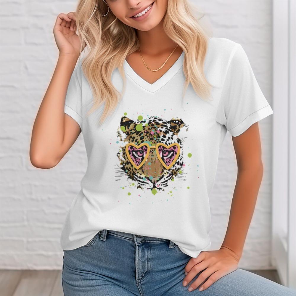

Leopard Print Love Top Women Funny Summer Girl Clothing Summer Casual Short Sleeves Tops Clothes Women Tshirt Streetwear XL
