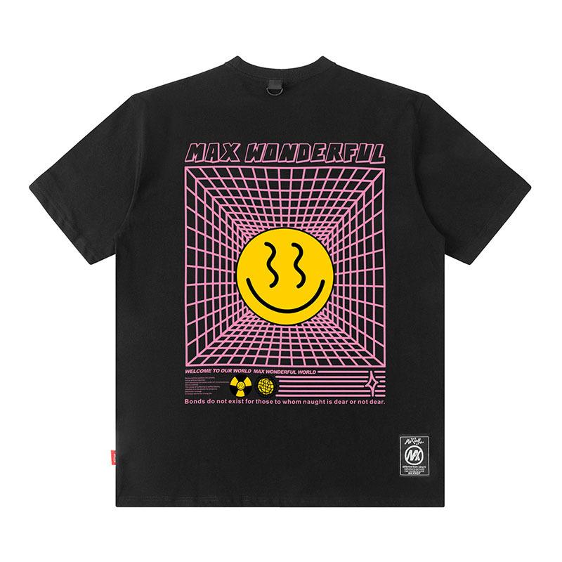 European And American Smiley Face Printing Street Tide Brand Casual Loose Cotton Short-Sleeved T-Shirt Men'S And Women'S High Street