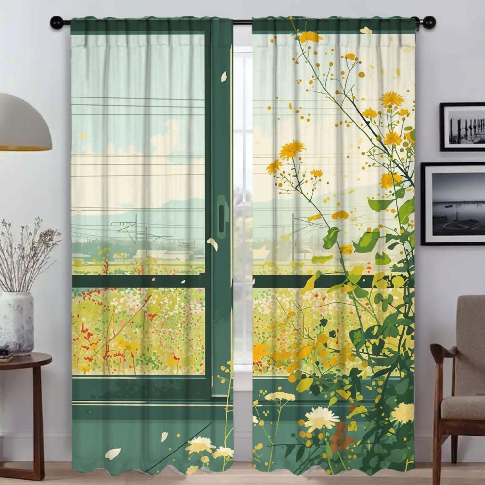 Der Frühling kommt Vorhänge Kinderzimmer Fenster Vorhang für Zimmer 2 Paneele Halloween Dekoration Rollos Tüll für Schlafzimmer Trennwand