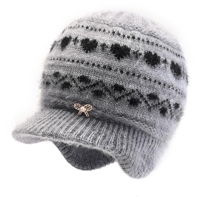 Winter Hat Female Old Lady Knitted Wool Hat Piled Thickened Warm and Cold Ear Hat