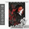 Red Japanese Bird Shower Curtain with Crane and Plum Blossoms,Waterproof Fabric Bath Curtain, Anime Wave Style Bathroom