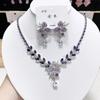 Women's Fashion Zircon Purple Ginkgo Leaf Luxury Necklace and Earring Set