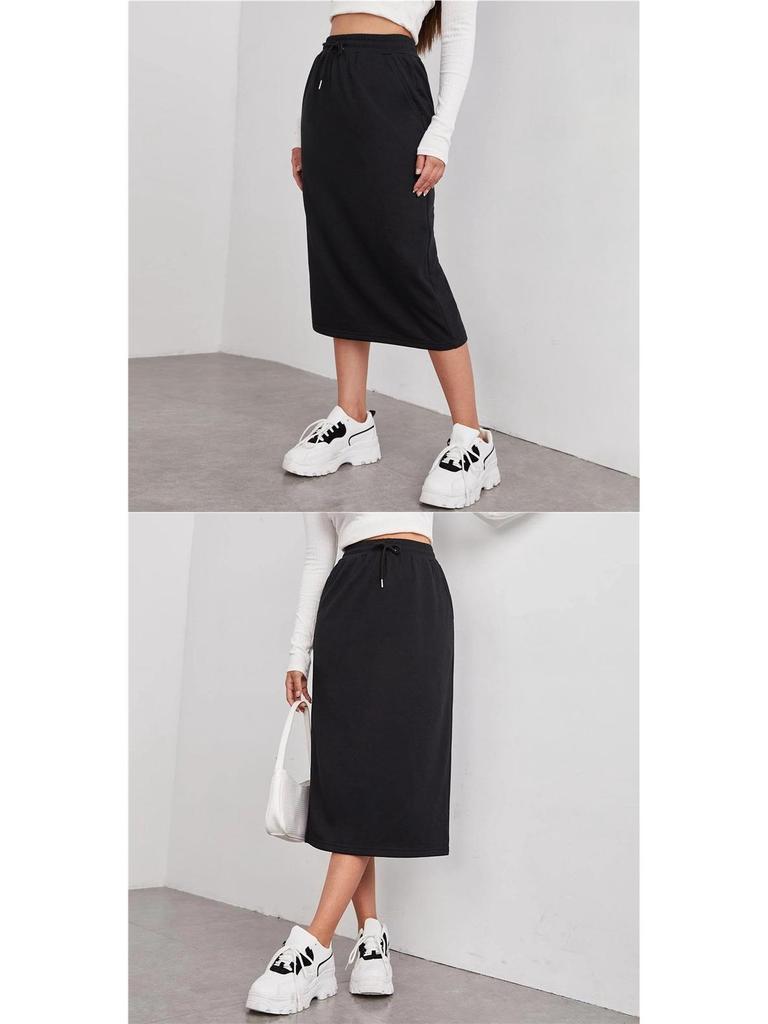 European-American Casual Elastic Waist Slit Skirt