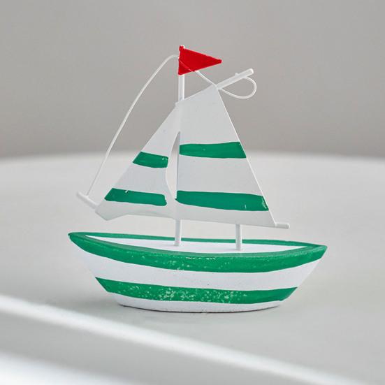 Sailboat Model Solid Wood Hand-Painted Small Sailing Ship Model Living Room Study Room Children Room Ocean Style Display Mold