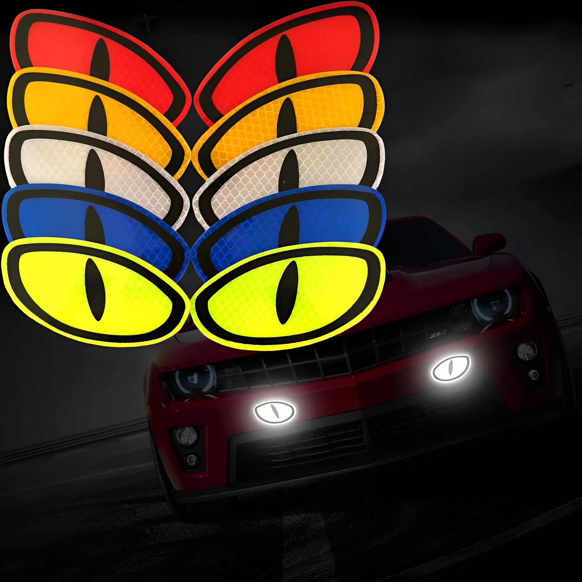 

2Pcs Reflective Safety Warning Tape Car Reflective Stickers Eyes Cartoon Car Stickers Reflective Strips Universal Accessories зелёный