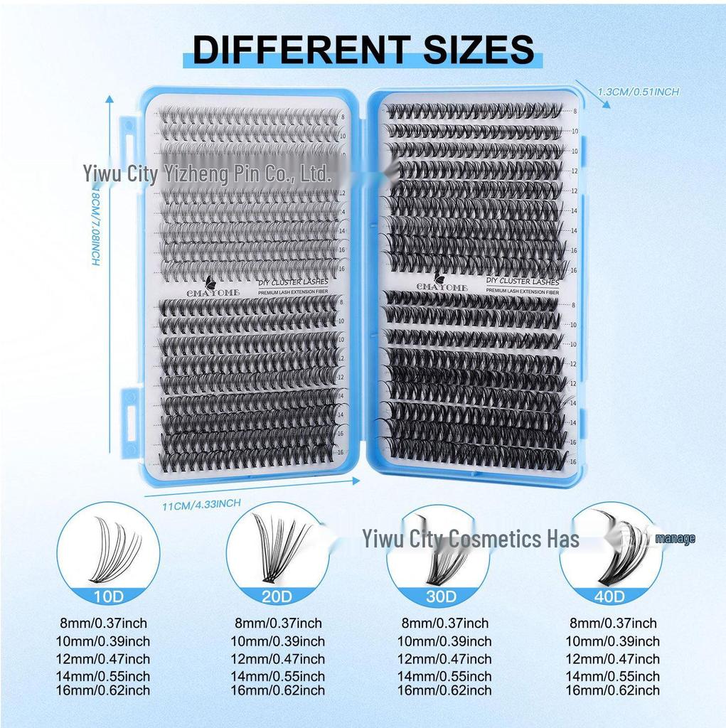 DIY Natural Dense Cluster False Eyelashes, Self-Adhesive 720 Segmented 10150D Curl, Individual Clusters