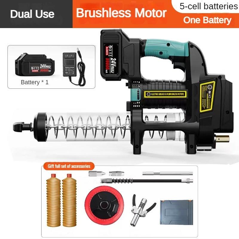 

Brushless Electric Grease Gun Rechargeable Professional Excavator Greaser Full Automatic Dual Purpose Lubricating Oil Injector 5 cell batteries * 1