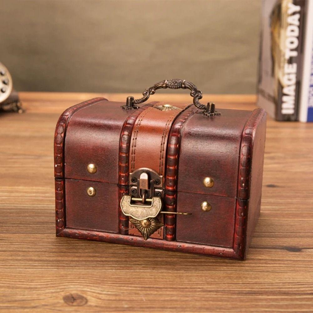 Decorative Jewelry Storage Box Wooden Jewelry Box European Treasure Chest Storage Secret
