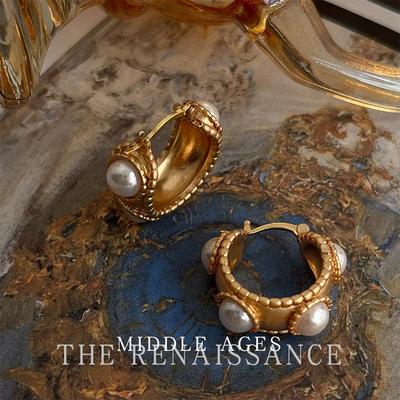 Mittelalter Renaissance Vintage Französische Perlen Ohrschnalle Mattgold Ohrringe Ohrringe