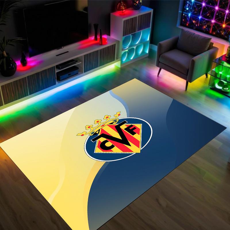 Villarreal FC Design Kristall Samt Teppich Gemütlich Nicht?Rutschfester Teppich mit Aufdruck für Schlafzimmer Wohnzimmer Eingang