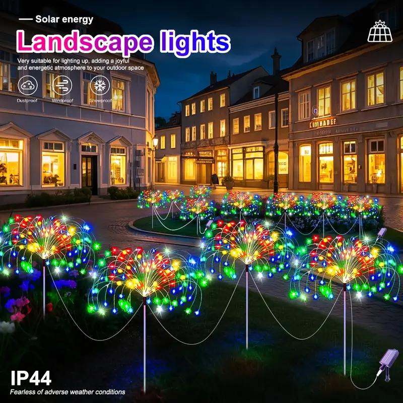 Solární LED světelná girlanda ohňostroj, 8 režimů svícení, vodotěsná, DIY solární venkovní dekorativní pohádková světla pro zahradu, trávníky, svatby