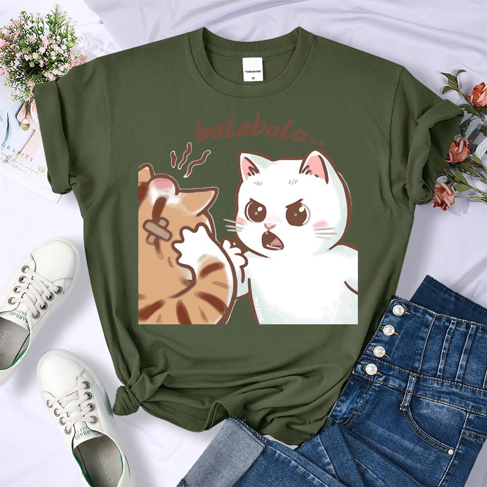Summer Fun Two Cats Arguing 3D Printed Female T-Shirt Summer O-Neck T Shirt Womens Fashion All-Match Clothing Soft Hip Hop Sportswear