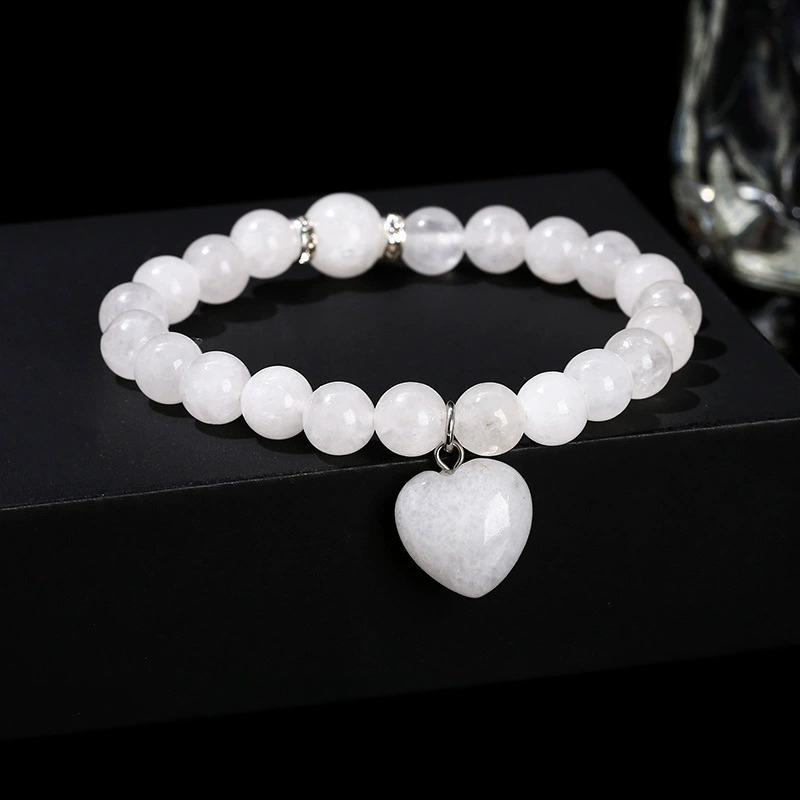 Aventurine Bracelet Natural Stone Beads with Love Heart Pendant Stretch Bracelet for Women Crystal Jewelry