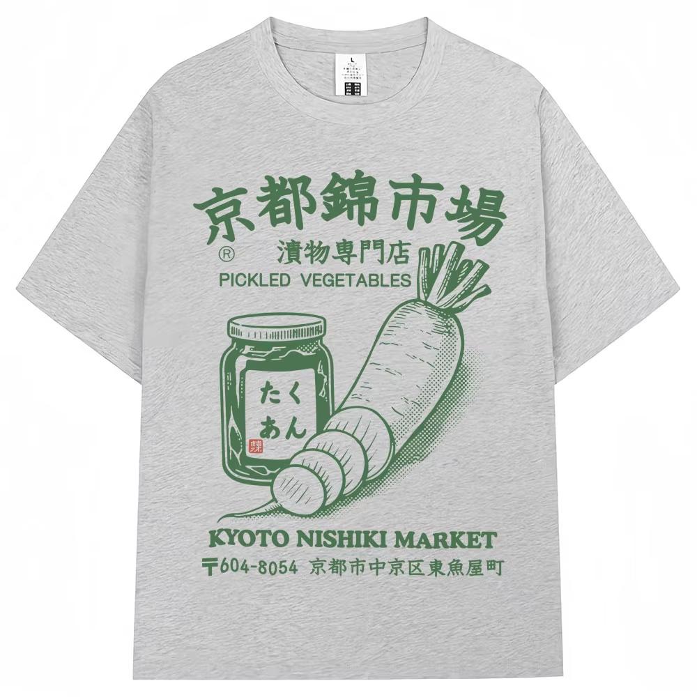 Japanese Style Kyoto Nishiki Market Print Tshirt Fashion Vintage Mens Women T Shirt Oversized Cotton Casual Tshirt Streetwear