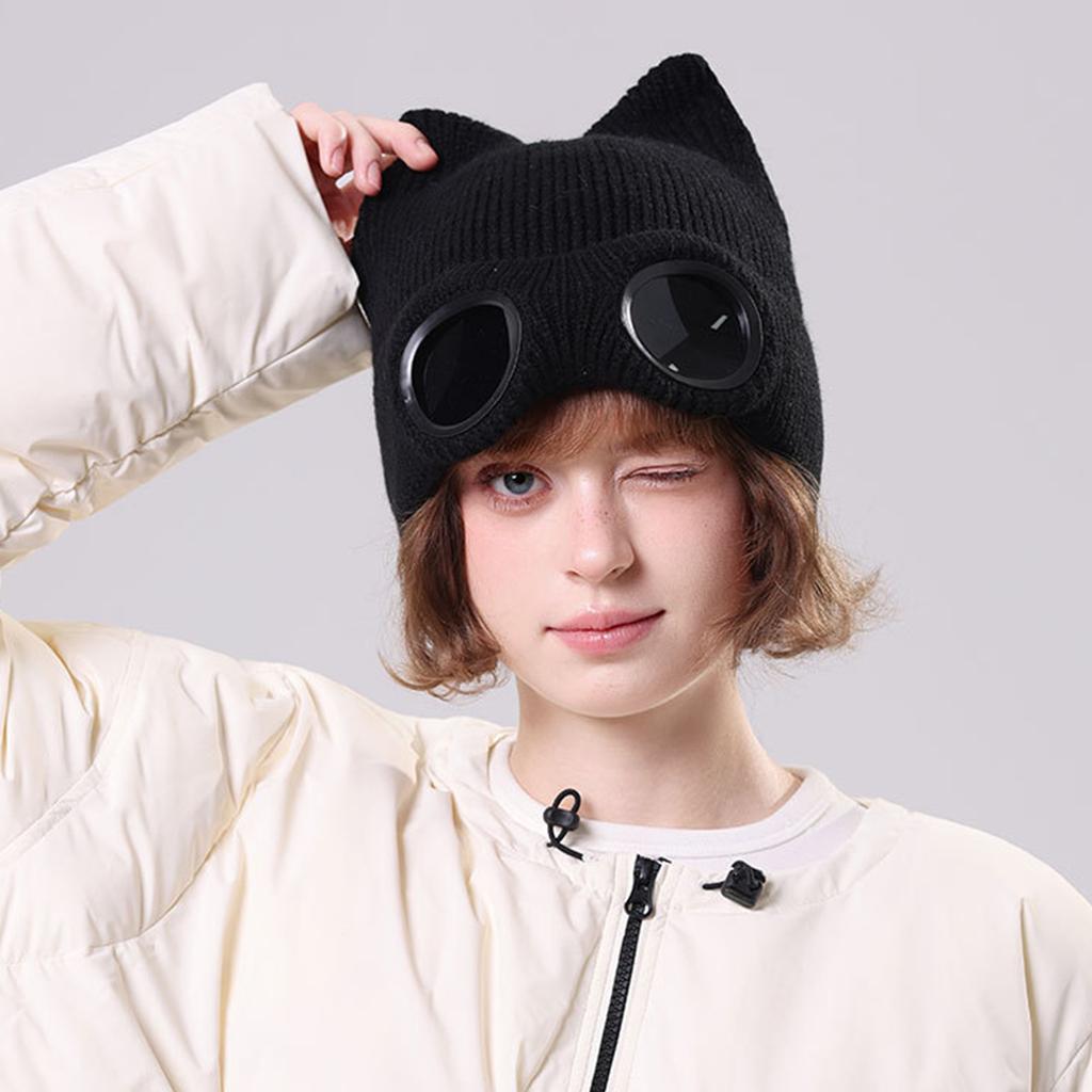 Men's And Women's Velvet Knitted Hats, Sunglasses, Warm Woolen Hats, Fashionable Flying Ski Hats