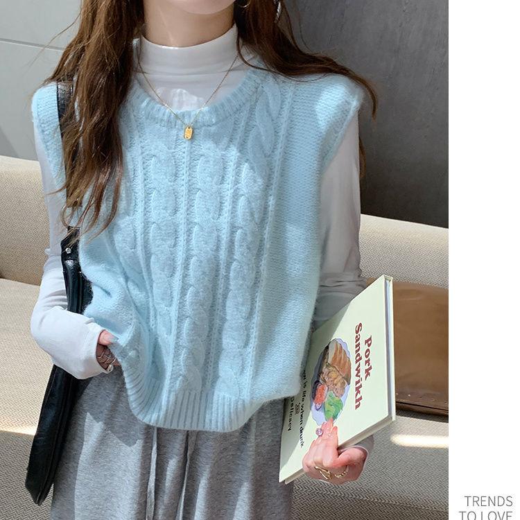 Women's Coffee Colored Knitted Vest for Outer Wear Autumn and Winter Wool Vest Brown Gilet Top