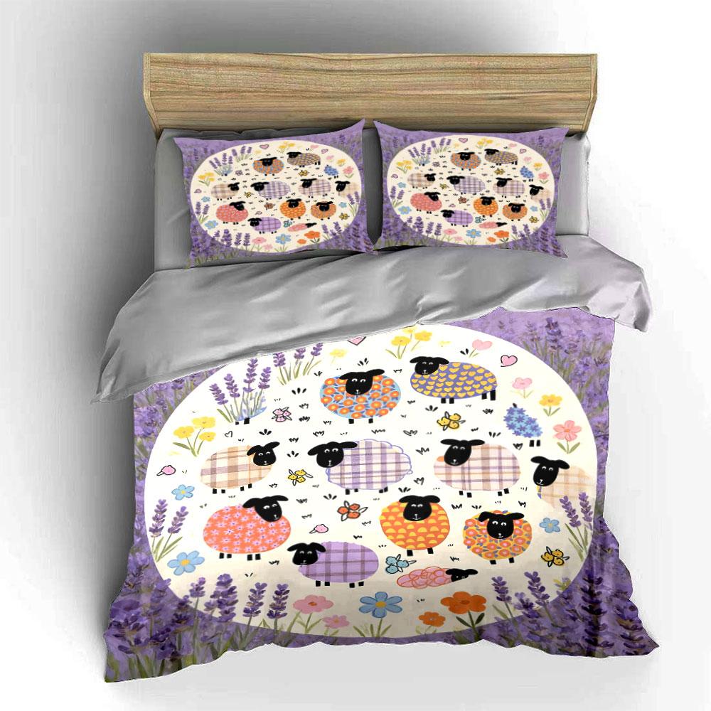 Colorful Sheep Pastoral Decor Soft Comfortable Duvet Cover Bedding Set Included 1*Duvet Cover & 2*Pillowcases, Gift