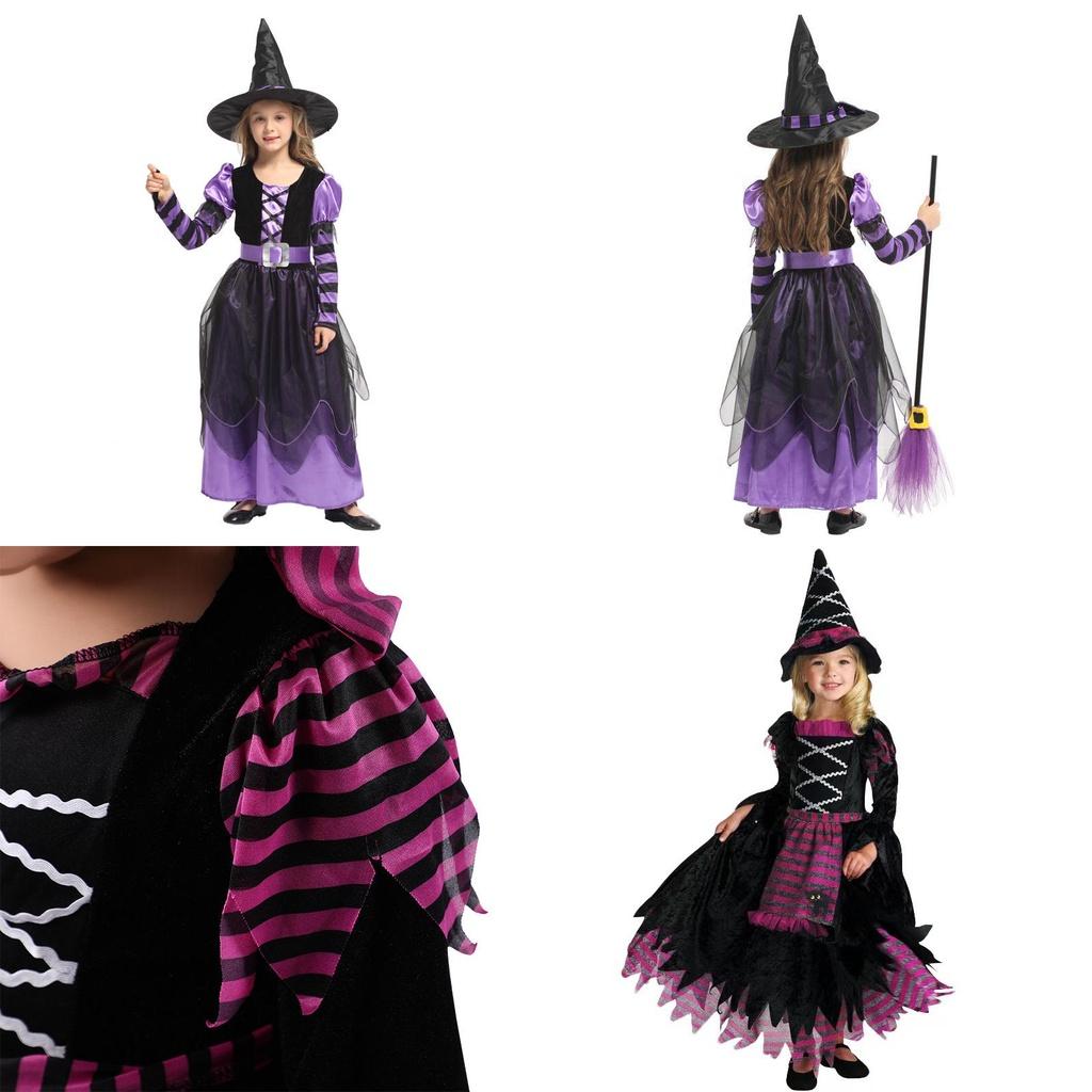 Exquisite Children's Halloween Witch Costume With Silky Fabric And Intricate Details