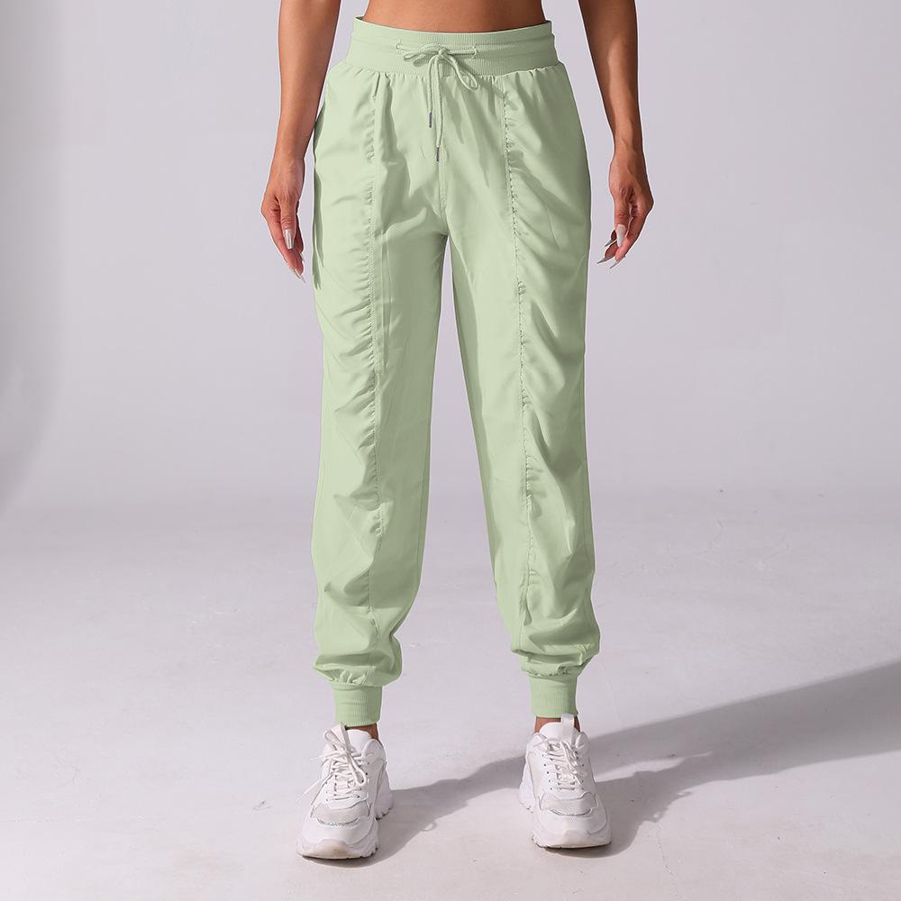 Women's Quick-Dry Pleated Cropped Running Pants with Drawstring