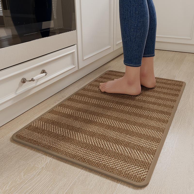 Premium Linen Kitchen Rug with Rubber Backing, Extra Long Striped Mat, Water/Oil Absorbent, Non-Slip & Durable for Kitchen Floor