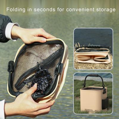 8L Foldable Outdoor Bucket Waterproof Multi-Functional Collapsible Bucket with Zipper Closure Lid Live Bait Bucket Fish Container Camping Food Storage
