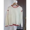 Casual Pullover Long Sleeved Loose Contrasting Solid Color Women's Sweaters