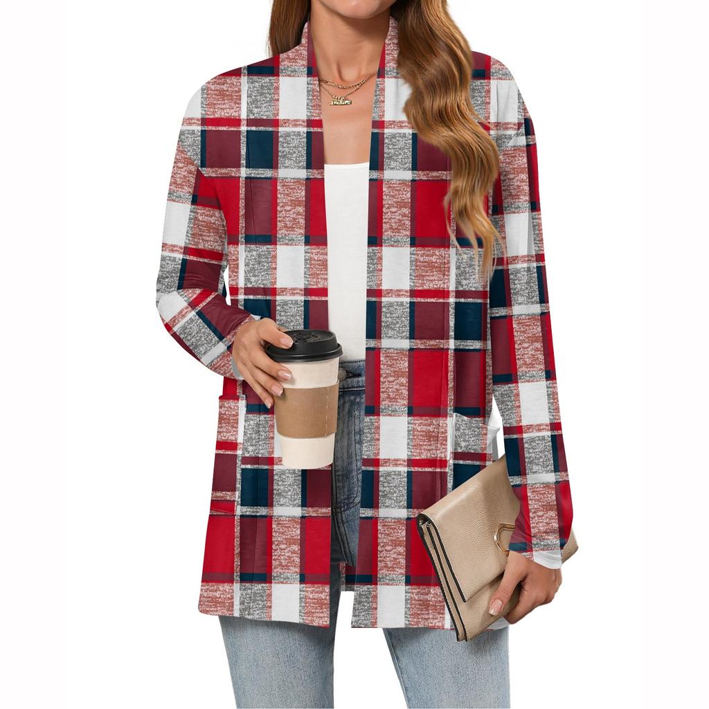 Women's Christmas Printed Lightweight Cardigan Long Sleeved Casual Loose Thin Fit With Pockets Cardigan Jacket