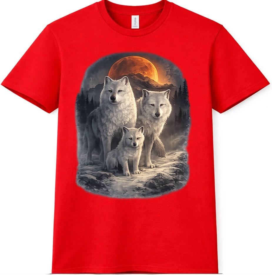 Wolf TShirt Wolf Family Graphic Full Moon Wildlife Mountain Nature Design Tee S