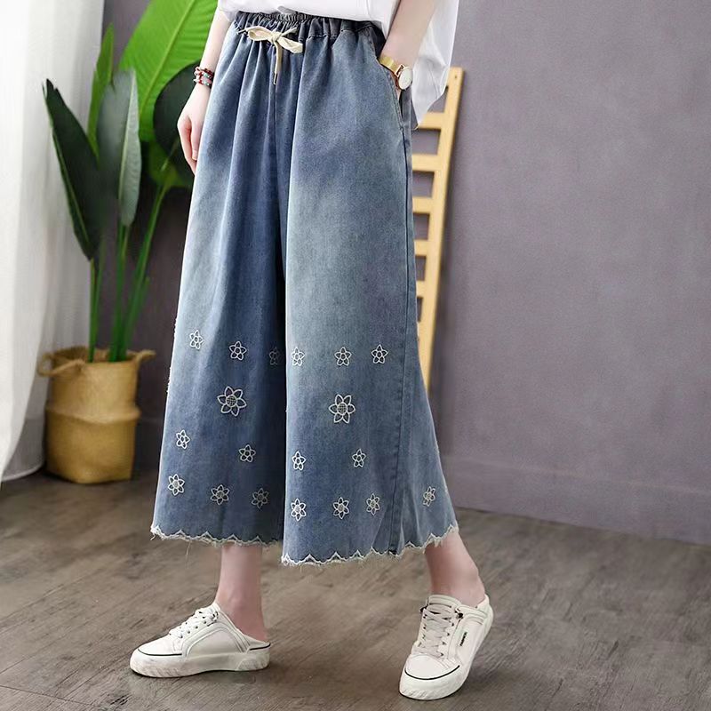 Vår og sommer Kvinners uformelle løse jeans Rette bukser med vidde ben Stor størrelse