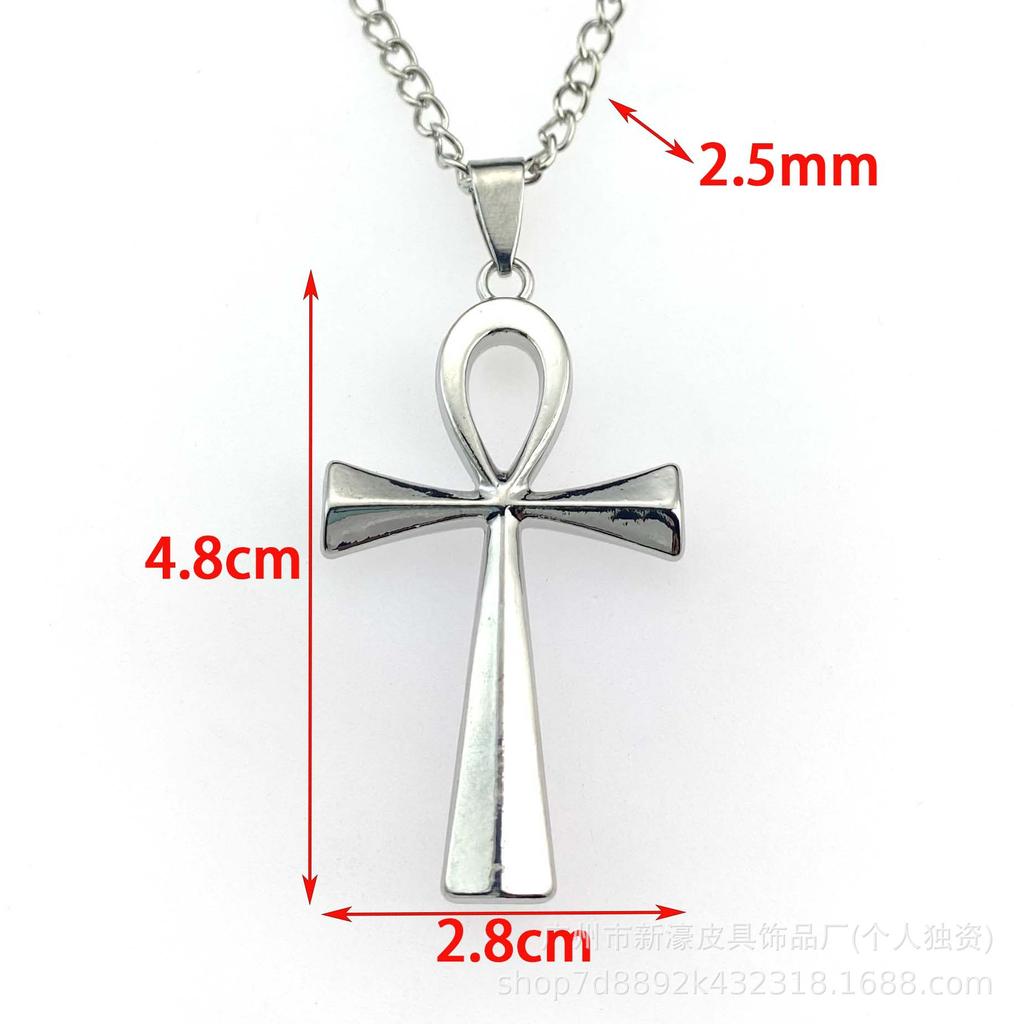 Glossy Men'S Necklace Ancient Egyptian Talisman Of Life Pendant Sweater Chain