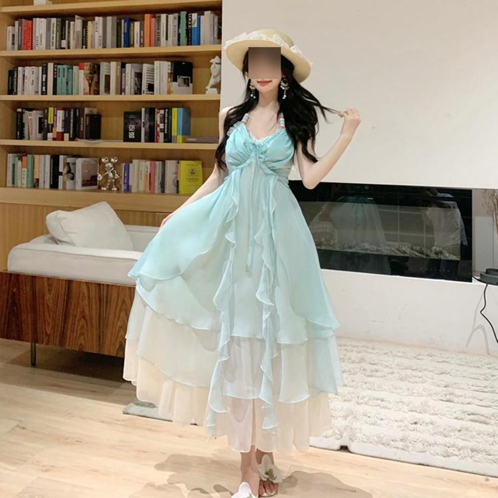 Platycodon Wind Seaside Vacation Wind Suspender Dress Women's Summer New Casual Girl Atmosphere Halter Long Skirt