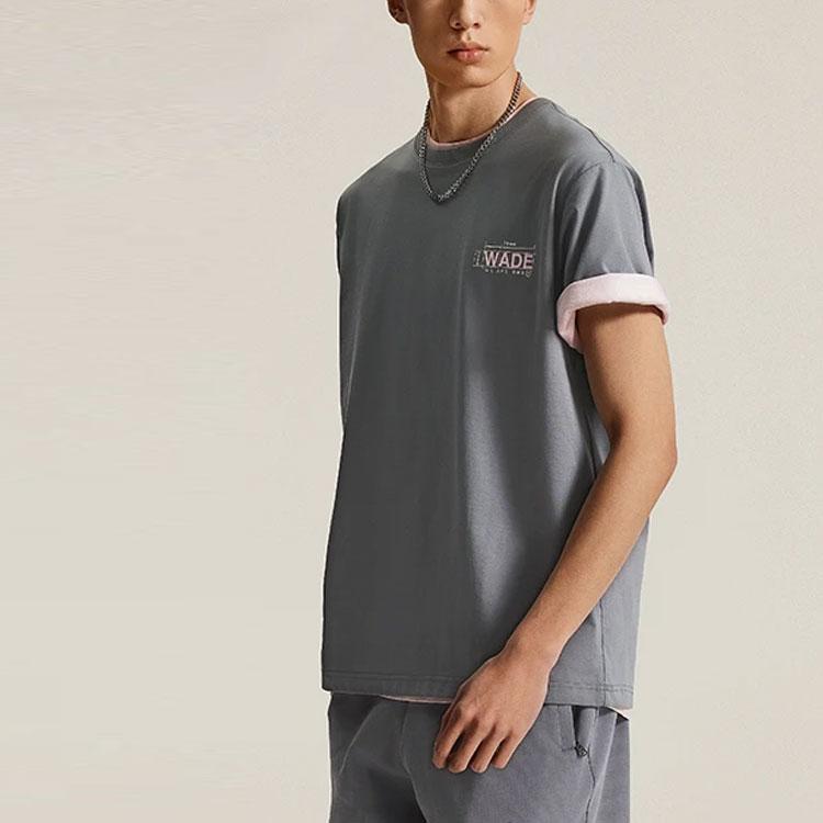 Li-Ning Wade-serien Alfabetprint Rund hals Pullover Komfortabel Løstsittende Kort ermet Drop Shoulder T-skjorte Herretopper Skyggegrå AHSU363-1