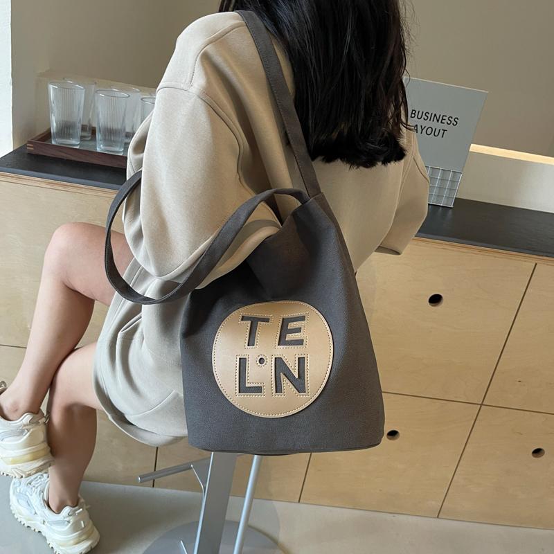 Color Block Shoulder Bag Large Capacity Women's Letter Tote Bag Student Class Underarm Bag