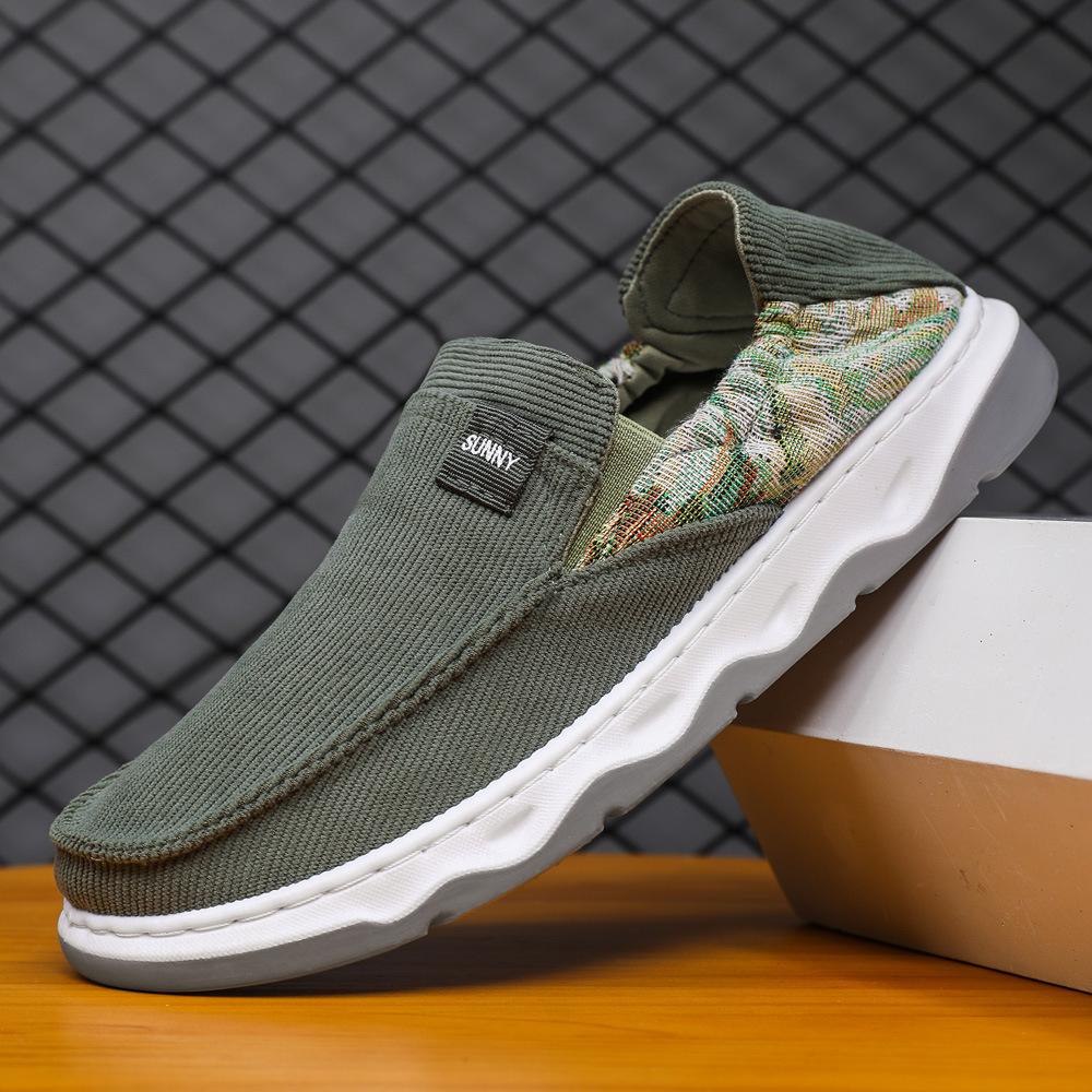 

2025 spring and autumn new outdoor men s shoes breathable and comfortable one-pedal cloth shoes wear-resistant thick-soled men s casual trendy shoes 44 армия зеленый