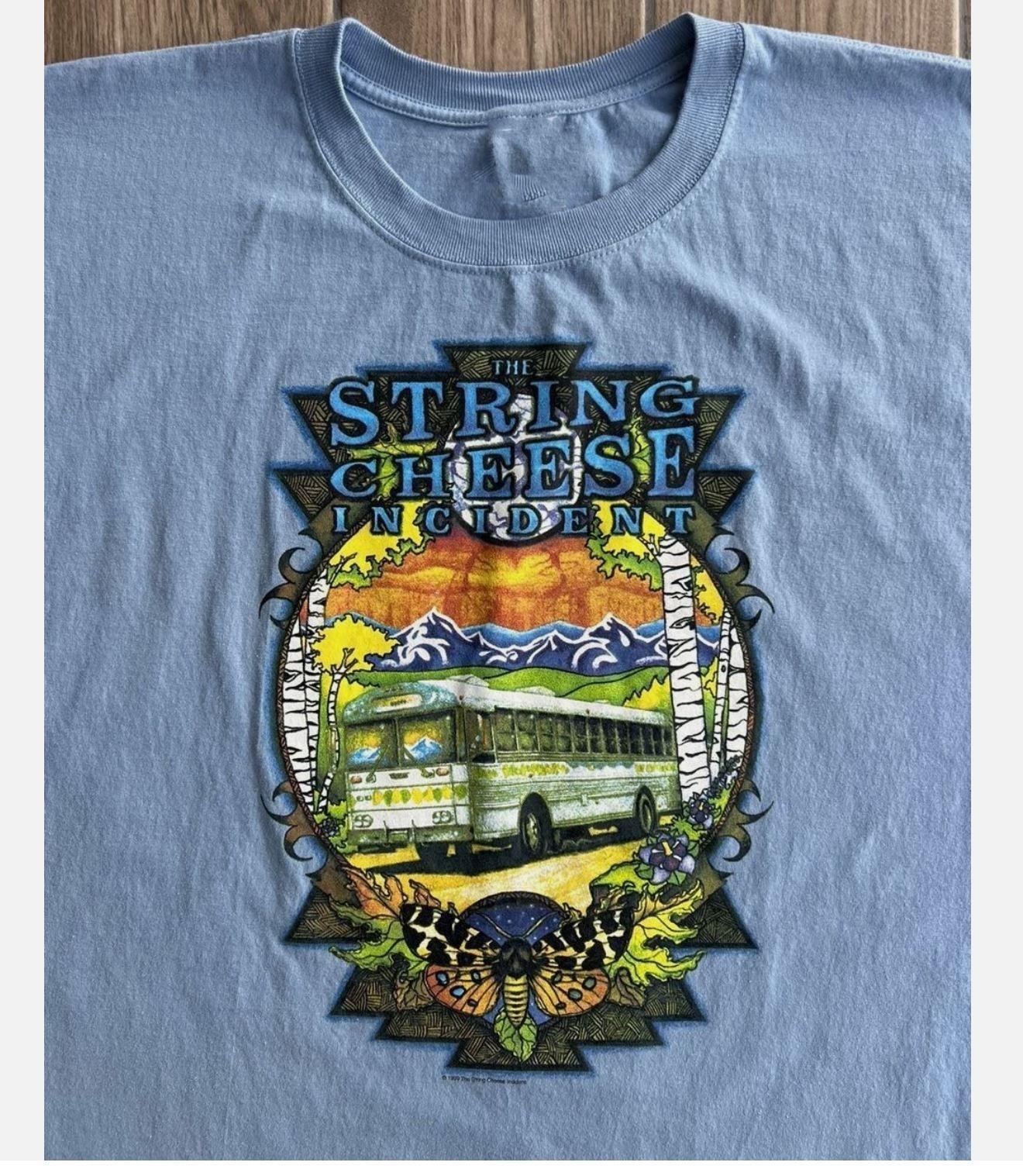 90s The String Cheese Incident Band Light Blue Color 100% Cotton Shirt M
