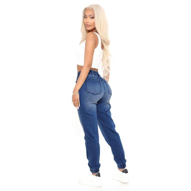 Women Elastic Waist Stretch Casual Loose Denim Pants High Waisted Jean Joggers with Drawstring Y2K Streetwear Pencil Pants