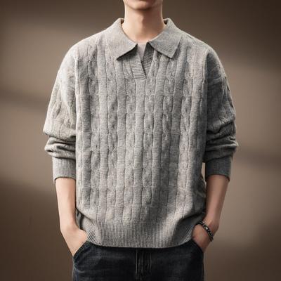 Premium Retro Textured Knit Polo Sweater for Men - Autumn/Winter Versatile Casual Top