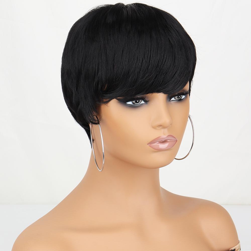 

XINRAN черный короткий прямой парик из синтетического термостойкого волокна для женщин винно-красный парик с челкой