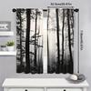 2pcs Black and White Forest Fog Print Curtains   Modern Polyester Rod Pocket Curtains   Suitable for Kitchen   Office   Bedroom